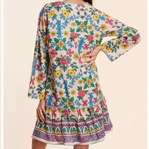 Mods Posa ⭐️NWT ⭐️ size XS Cream Floral Tassel Dress with Pink, Yellow & Blue